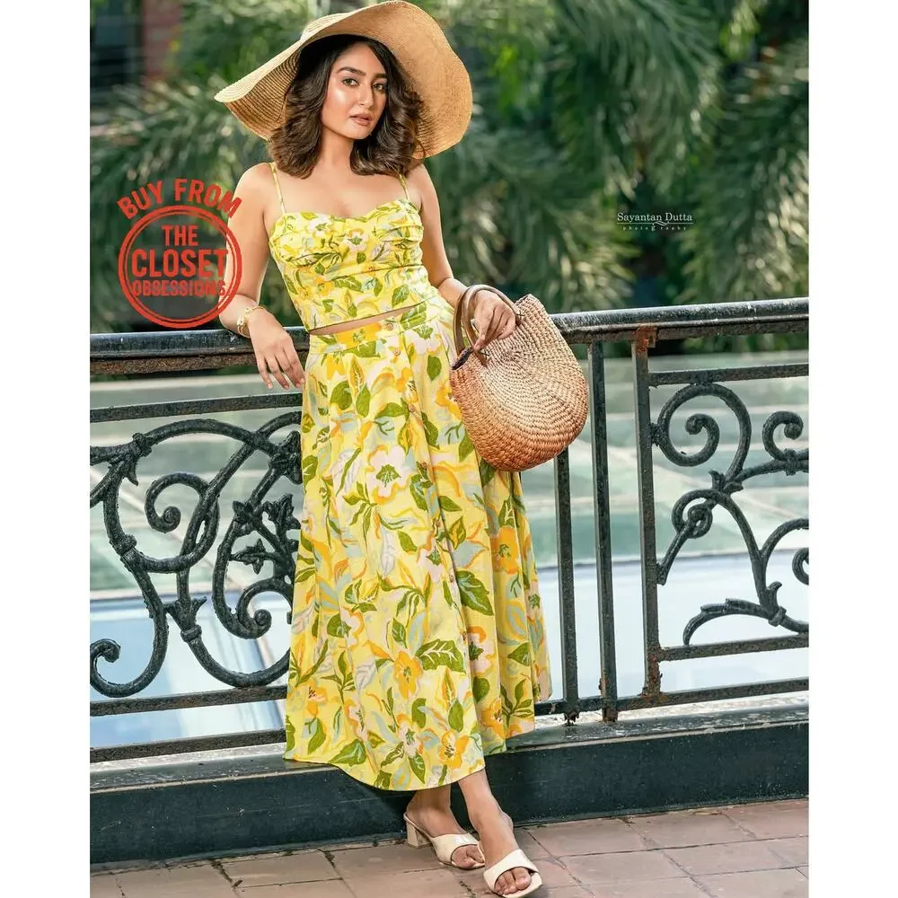 Zara Floral Co Ord Set Corset Top Midi Skirt Linen Blend Vacation Outfit NWT - Picture 13 of 16